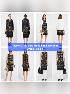 Alice + Olivia "Vera" Medallion Lace Shift Dress Size 4